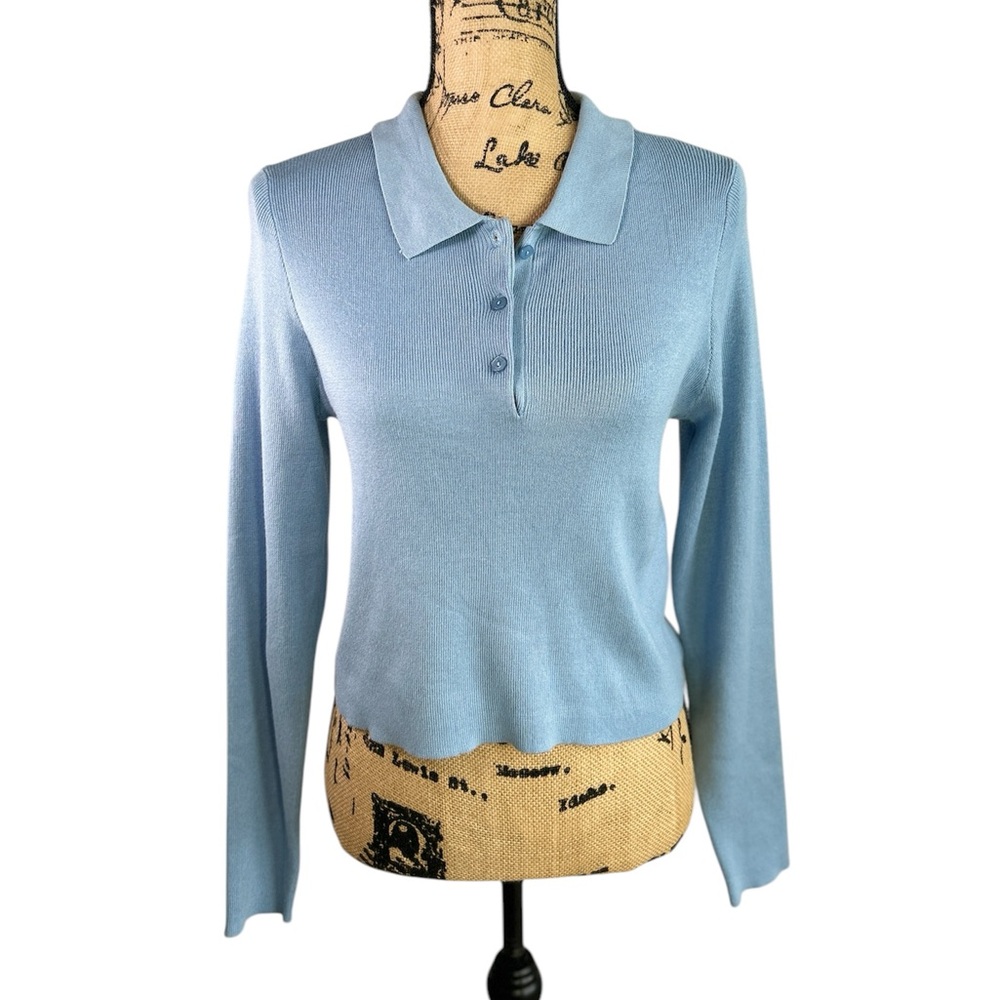 NWOT Hazel Moon Rib Knit Polo Style Long Sleeve Top - XL